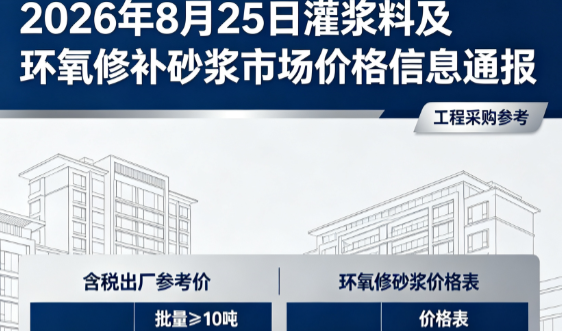 广安2026年8月25日灌浆料及环氧修补砂浆市场价格信息通报